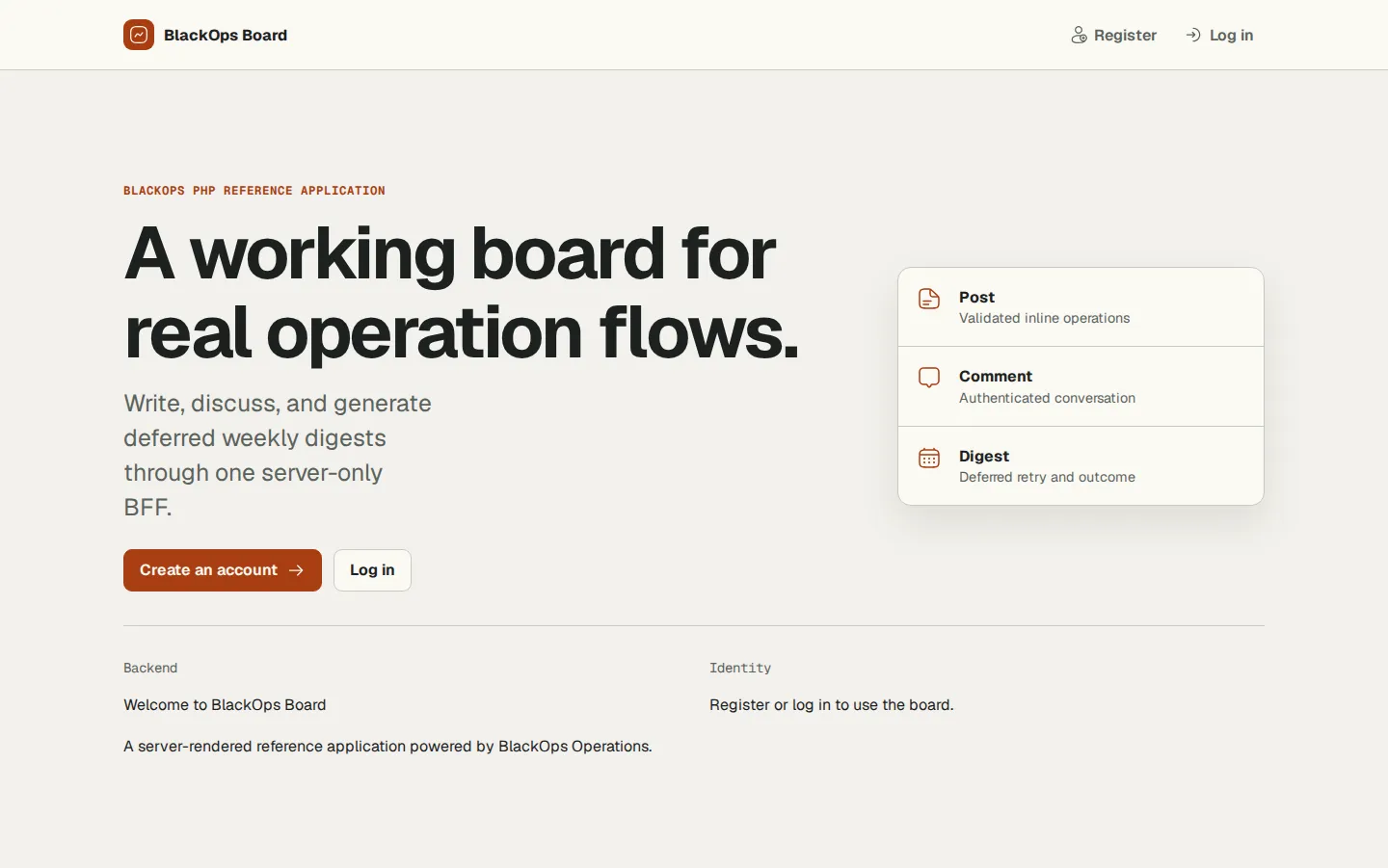 BlackOps BoardのCredential-free Landing画面